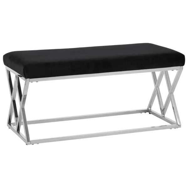 Allston Black Velvet Seating Bench With Wireframe Silver Frame | Bed Sava