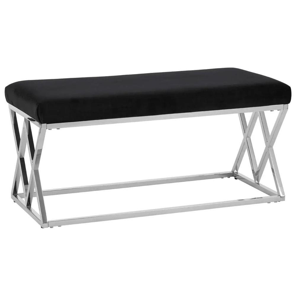 Allston Black Velvet Seating Bench With Wireframe Silver Frame