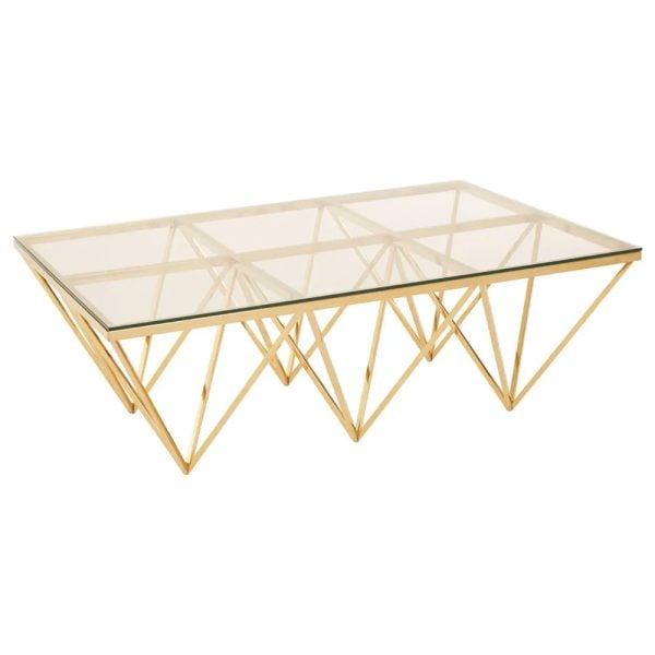 Allston Clear Glass Coffee Table With Prismatic Gold Frame | Bed Sava