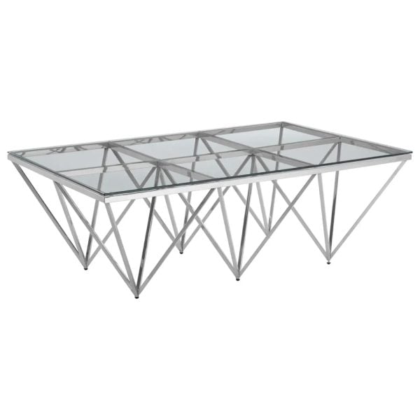 Allston Clear Glass Coffee Table With Prismatic Silver Frame | Bed Sava