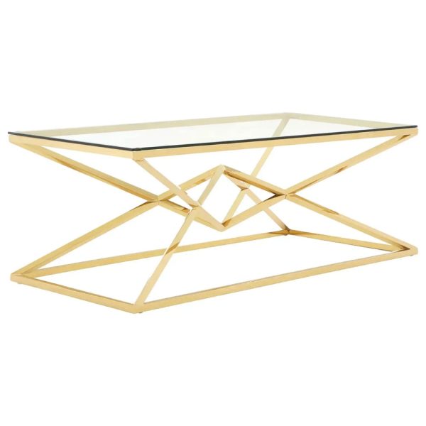 Allston Glass Coffee Table With Corseted Champagne Frame | Bed Sava