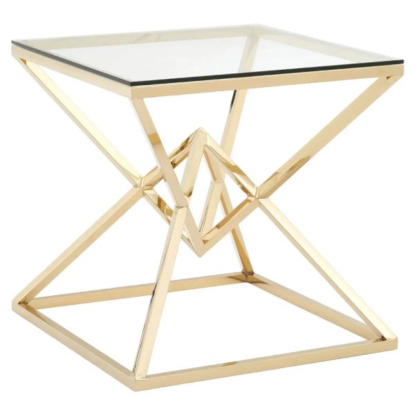 Allston Glass Square End Table With Corseted Champagne Frame | Bed Sava