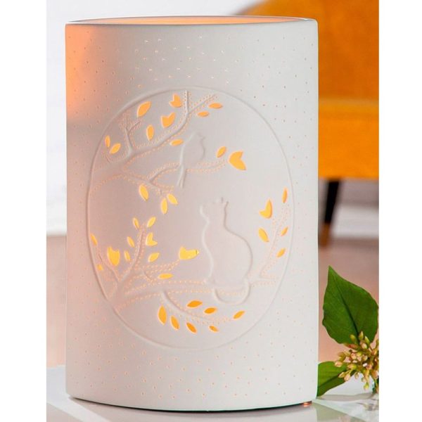 Allegan Large Porcelain Cat Design Table Lamp In White | Bed Sava