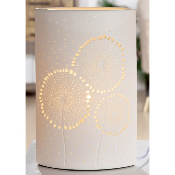 Allegan Large Porcelain Dandelion Design Table Lamp In White | Bed Sava