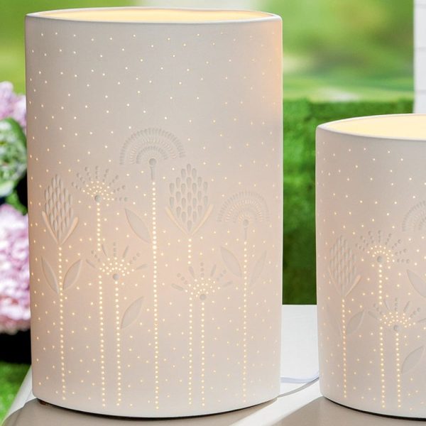 Allegan Large Porcelain Little Floral Design Table Lamp In White | Bed Sava