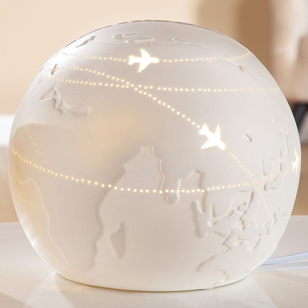 Allegan Large Porcelain World Map Table Lamp In White