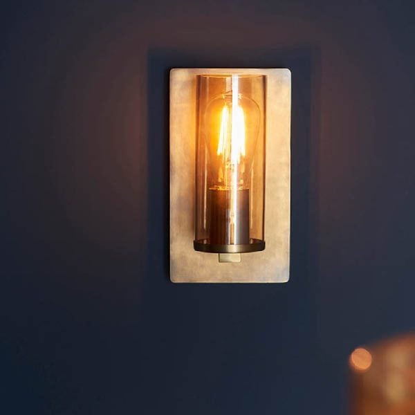 Allston Lustre Glass Shade Wall Light In Antique Brass | Bed Sava