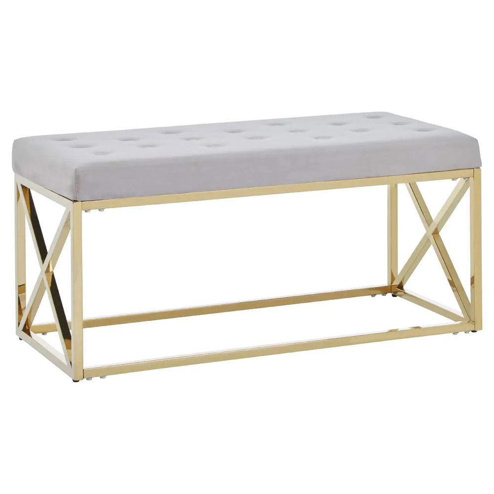 Allston Mink Velvet Seating Bench With Gold Cross Frame