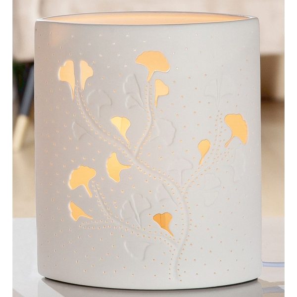 Allegan Porcelain Ginkgo Design Table Lamp In White | Bed Sava