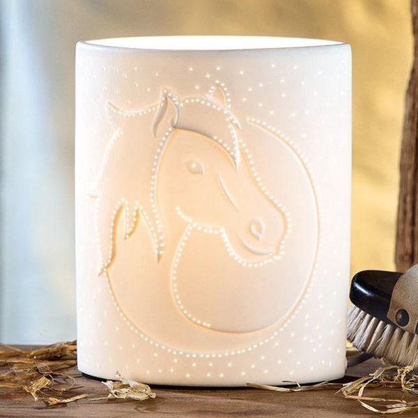 Allegan Porcelain Horse Head Design Table Lamp In White | Bed Sava
