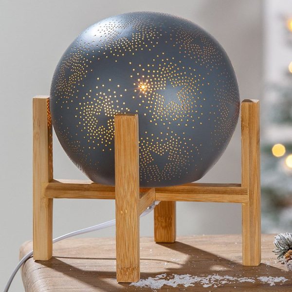 Allston Porcelain Wooden Table Lamp In Grey And Natural | Bed Sava