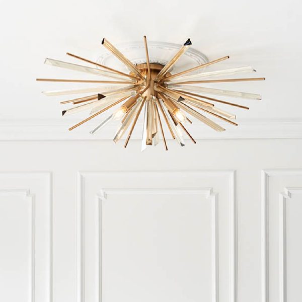 Allston Prism Glass Flush Ceiling Light In Antique Brass | Bed Sava