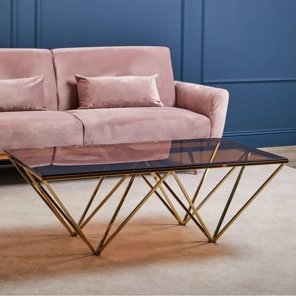 Allston Red Glass Coffee Table With Prismatic Champagne Frame | Bed Sava