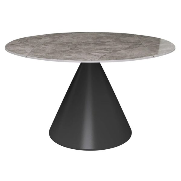 Allston Round Ceramic Extending Dining Table In Gloss Grey | Bed Sava