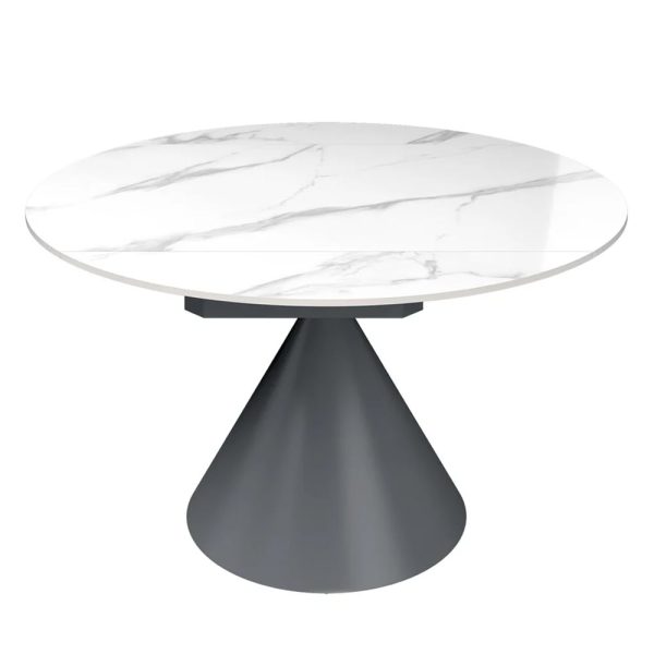 Allston Round Ceramic Extending Dining Table In Gloss White | Bed Sava