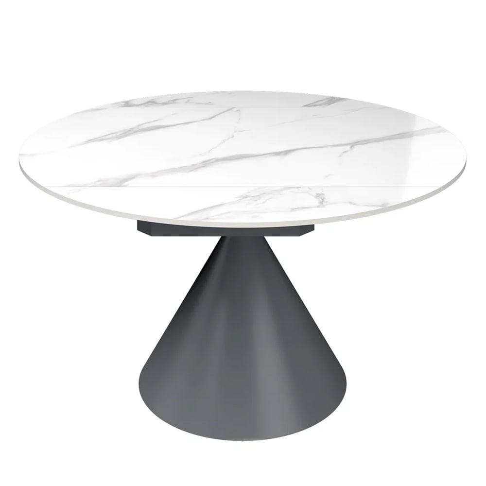 Allston Round Ceramic Extending Dining Table In Gloss White