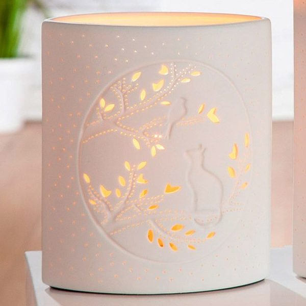 Allegan Small Porcelain Cat Design Table Lamp In White | Bed Sava