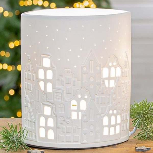 Allston Small Porcelain City Light Design Table Lamp In White | Bed Sava