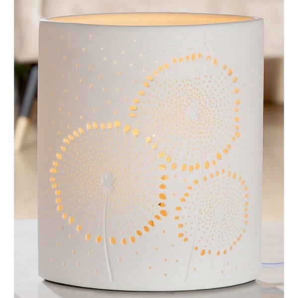 Allegan Small Porcelain Dandelion Design Table Lamp In White | Bed Sava