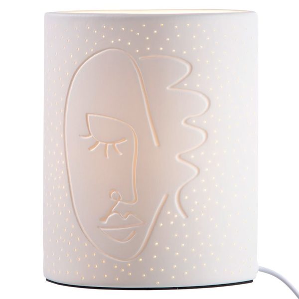 Allegan Small Porcelain Face Design Table Lamp In White | Bed Sava
