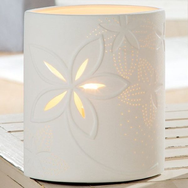 Allegan Small Porcelain Floral Design Table Lamp In White | Bed Sava