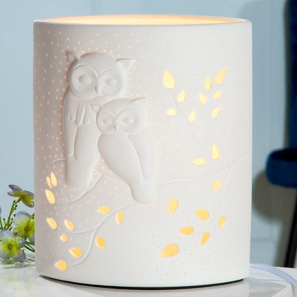 Allegan Small Porcelain Owl Design Table Lamp In White | Bed Sava