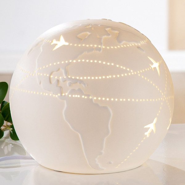Allegan Small Porcelain World Map Table Lamp In White | Bed Sava