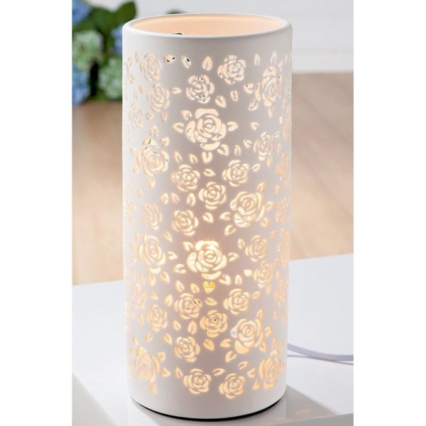 Allston Tall Porcelain Floral Design Table Lamp In White | Bed Sava