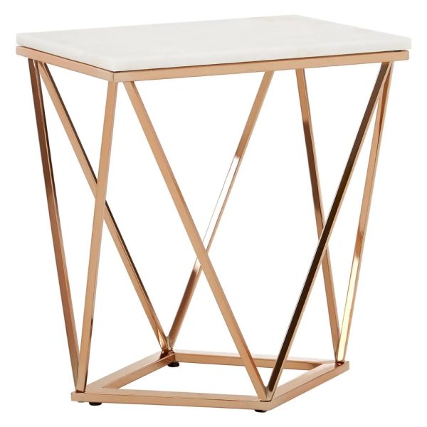 Allston White Marble End Table With Rose Gold Frame | Bed Sava