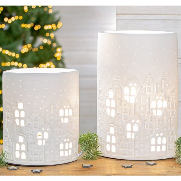 Allston White Porcelain City Light Design Table Lamps In Pair | Bed Sava
