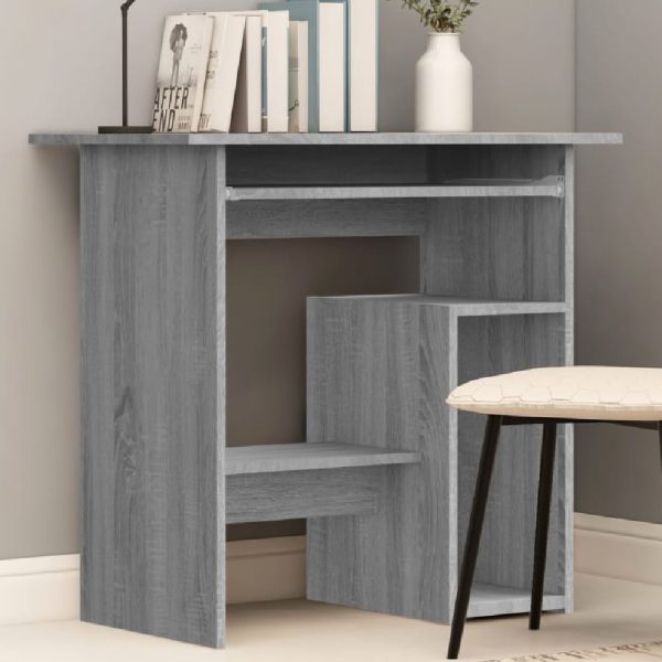 Allston Wooden Laptop Desk With 2 Shelves In Grey Sonoma | Bed Sava