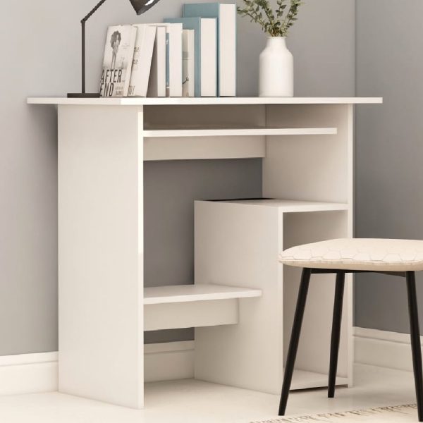 Allston Wooden Laptop Desk With 2 Shelves In White | Bed Sava