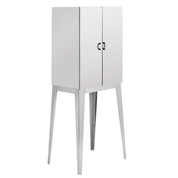 Allston Wooden Storage Cabinet With 2 Doors In Silver | Bed Sava