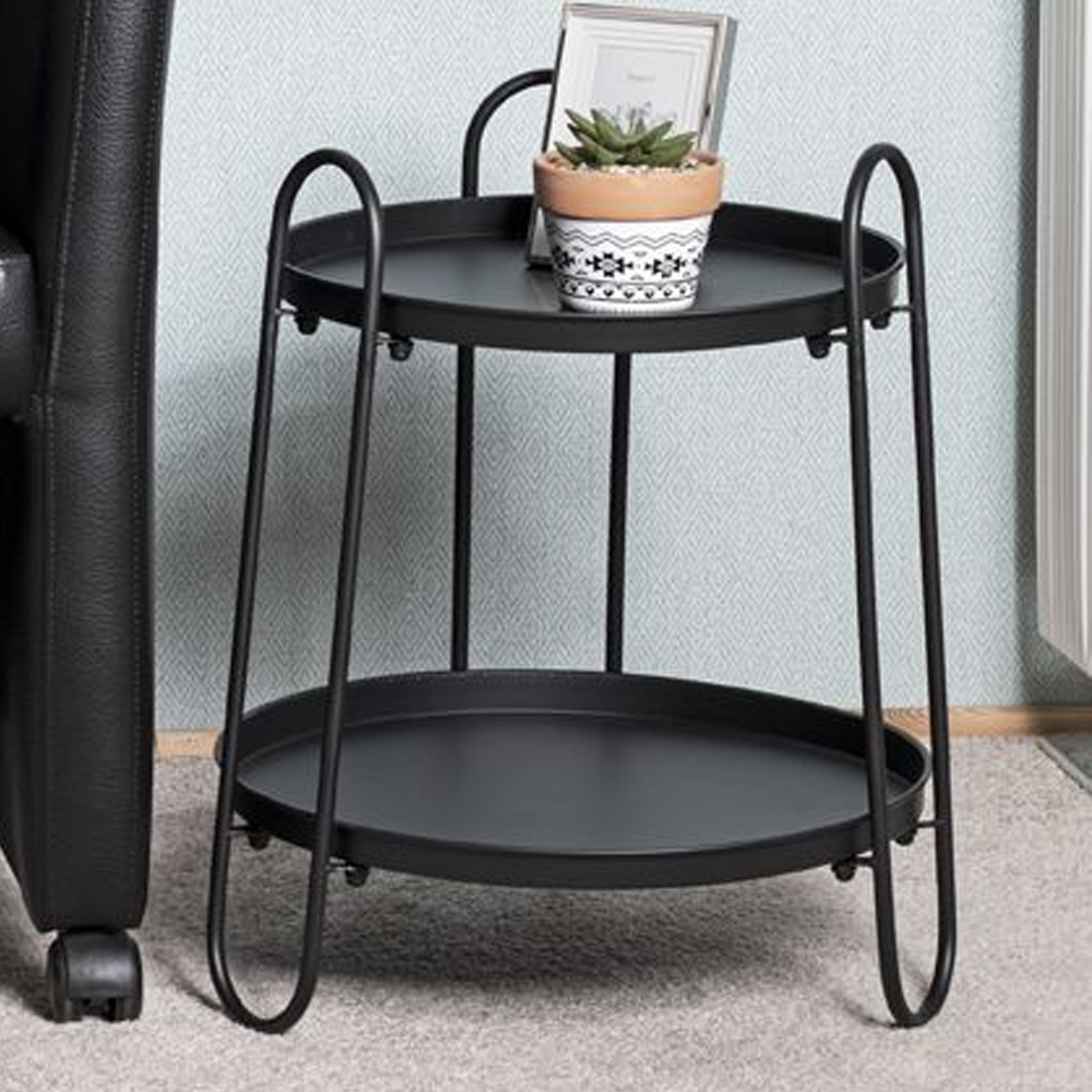 Almaty Metal End Table With 2 Shelves In Black