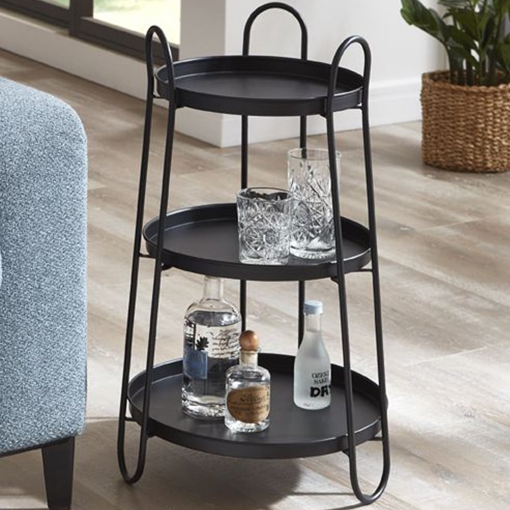 Almaty Metal End Table With 3 Shelves In Black