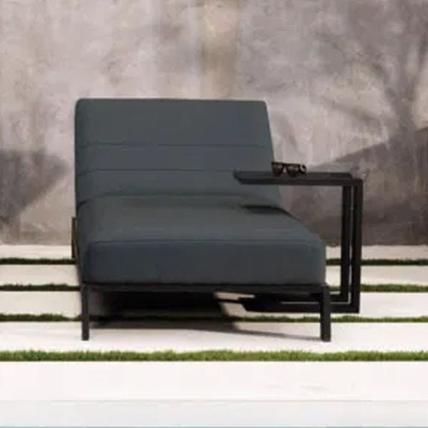Avenel Fabric Outdoor Sun Lounger In Charcoal And Slate Natte | Bed Sava