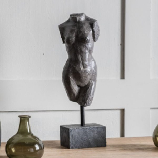 Almont Polyresin Female Sculpture With Black Stone Base In Grey | Bed Sava