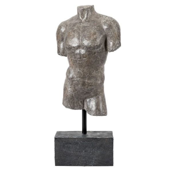 Almont Polyresin Male Sculpture With Black Stone Base In Grey | Bed Sava