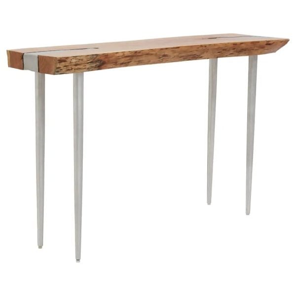 Almory Wooden Console Table In Natural And Silver | Bed Sava