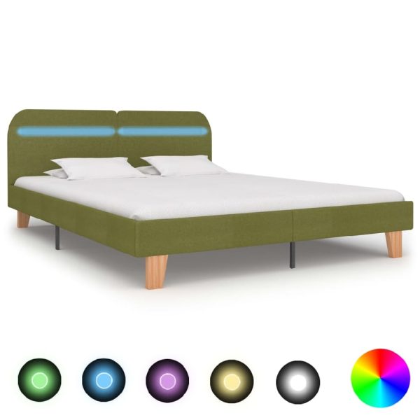 Alpharetta Fabric King Size Bed In Green With LED | Bed Sava
