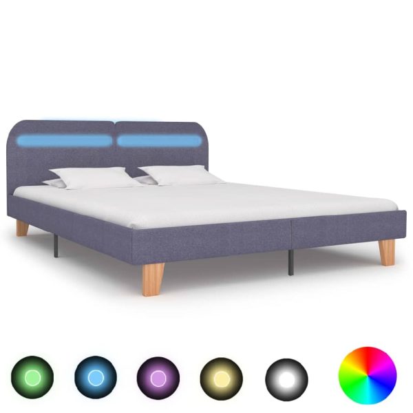 Alpharetta Fabric King Size Bed In Light Grey With LED | Bed Sava
