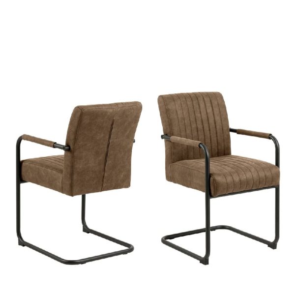 Alpine Light Brown Fabric Dining Chairs With Metal Frame In Pair | Bed Sava