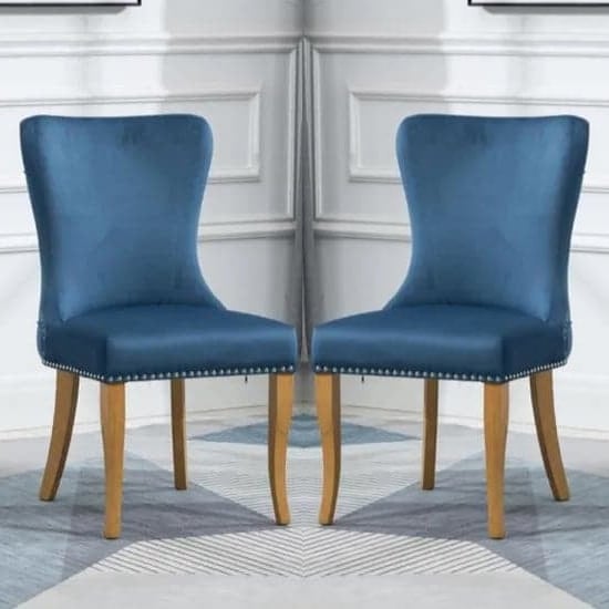 Alpine Midnight Blue Fabric Dining Chairs In Pair