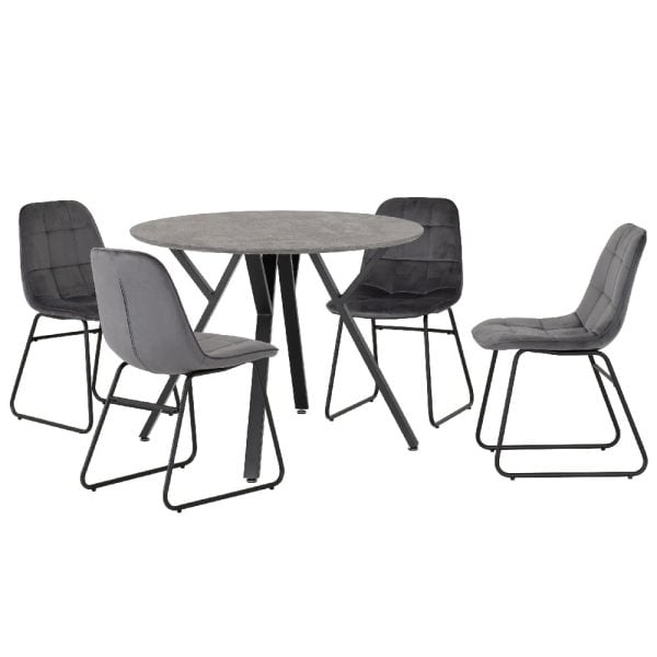 Alsip Round Concrete Dining Table With 4 Lyster Grey Chairs | Bed Sava