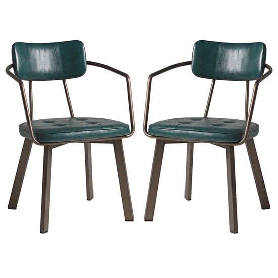 Alstan Vintage Teal Faux Leather Armchairs In Pair