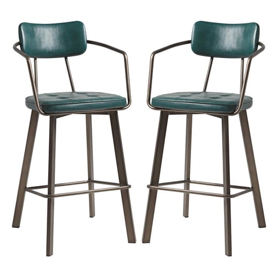 Alstan Vintage Teal Faux Leather Bar Stools In Pair