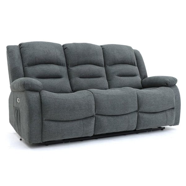 Alta Fabric Electric Recliner 3 Seater Sofa In Graphite | Bed Sava