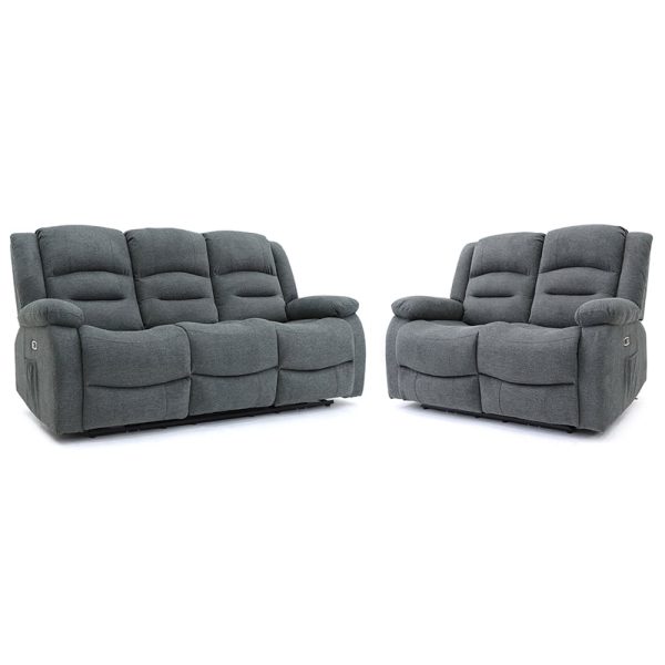 Alta Fabric Electric Recliner 3+2 Seater Sofa Set In Graphite | Bed Sava