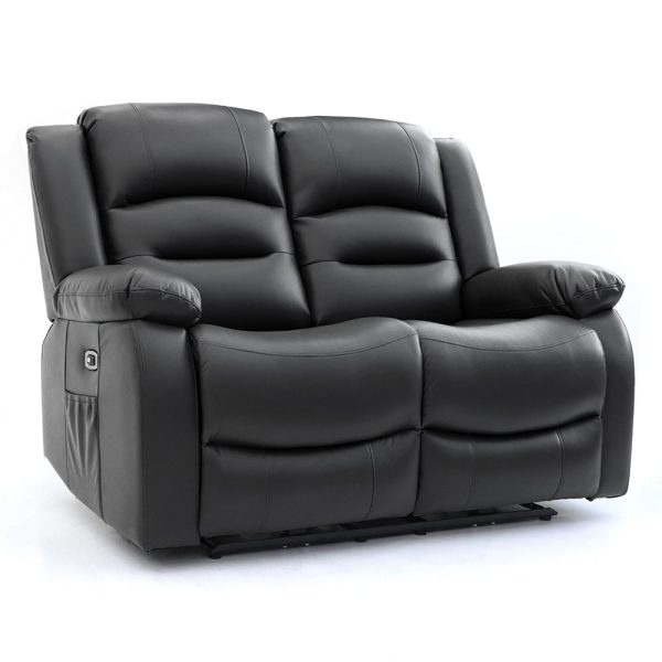 Alta Faux Leather Electric Recliner 2 Seater Sofa In Black | Bed Sava