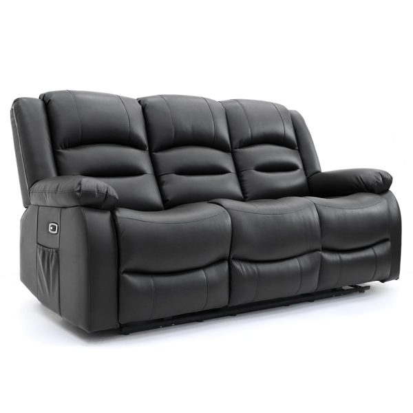 Alta Faux Leather Electric Recliner 3 Seater Sofa In Black | Bed Sava